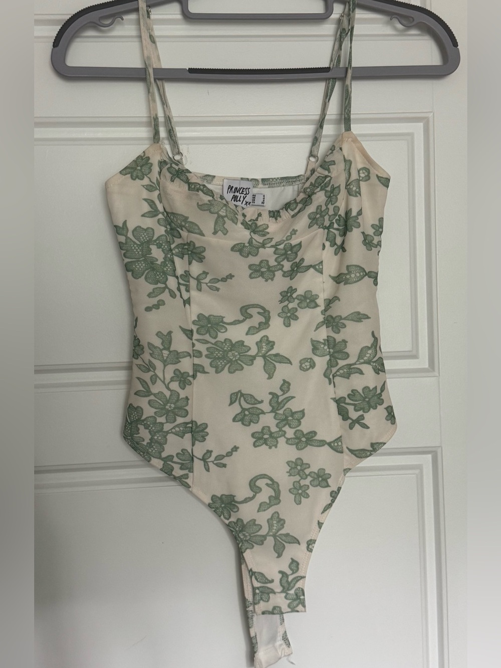 Princess Polly Cream Bodysuit with Sage Green Floral Print